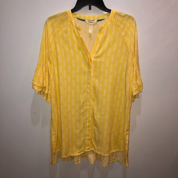 Matilda Jane Womens Medium Yellow Arrows Bell Sleeve Button Front Blouse Size M - Picture 3 of 9